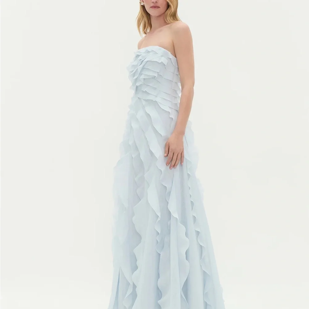 Aje Allairie Dress Pastel Blue - Strapless Ruffled Maxi Dress - US4 AU8 - Picture 5 of 6